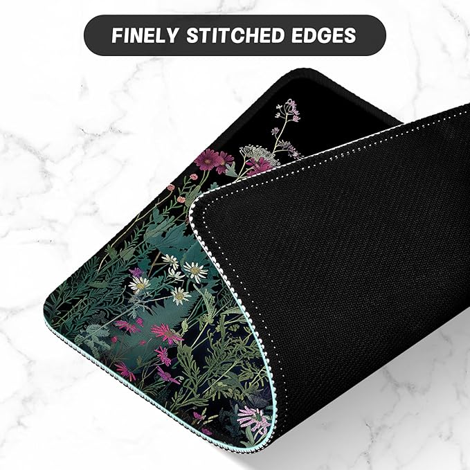 ITNRSIIET Mouse Pad with Stitched Edge Premium Textured Smooth Precise Operation Waterproof Washable Non-Slip Rubber Base Desktop Protection Mat, 10.2×8.3×0.12 inches, Pretty Flowers