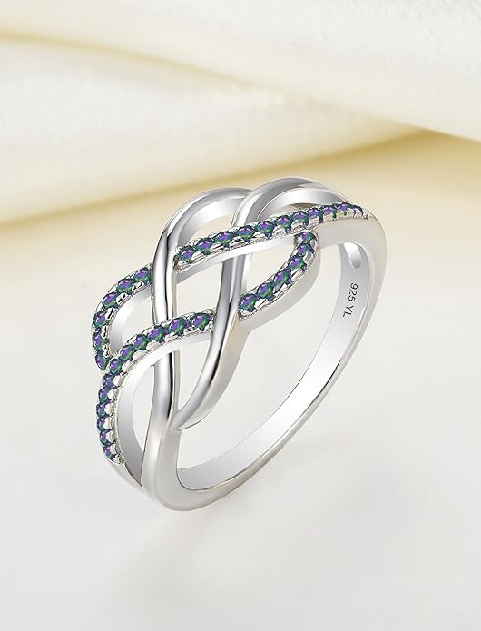 YL Celtic Knot Rings 925 Sterling Silver Twisted Knot Ring Birthstone Infinity Statement Jewelry for Women-size5