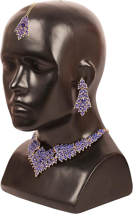 Touchstone Indian Bollywood Tinsel Town Traditional Western Taste Studded Diamond Look Rhinestones Designer Bridal Jewelry Necklace Set for Women