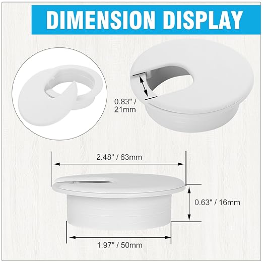 2" White Desk Grommet, JTemgle Plastic Cable Hole Cover Computer Table Cord Wire Organizer Caps Desktop Cord Management for Home Office TV Stands Tabletops, 10 Pieces