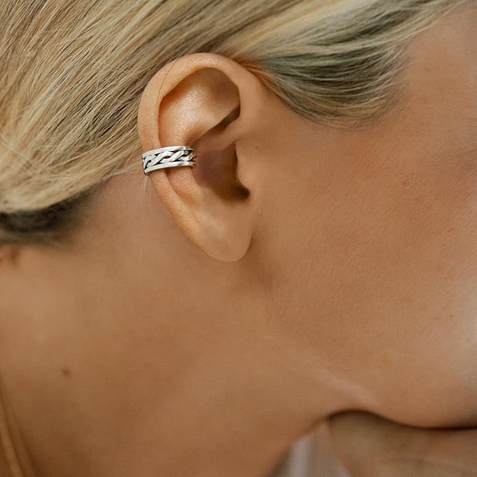 CHIC & ARTSY 925 Sterling Silver Ear Cuffs for Women, Non Piercing Clip On Cartilage Cuffs, Adjustable Fake Conch & Helix Earrings, Gold Plated & Oxidized Various Styles