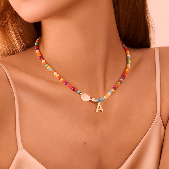 Ursteel Valentines Gifts for Kids Teen Girls - Trendy Beaded Choker Necklace for Women Teen Girl, Handmade Letter Necklace Valentines Galentines Day Gifts Women Girls Jewelry