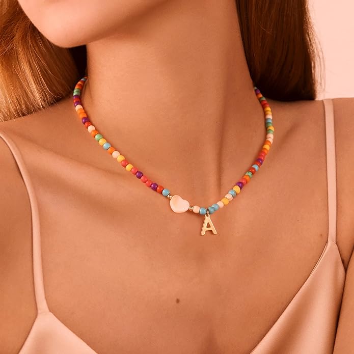 Ursteel Valentines Gifts for Kids Teen Girls - Trendy Beaded Choker Necklace for Women Teen Girl, Handmade Letter Necklace Valentines Galentines Day Gifts Women Girls Jewelry
