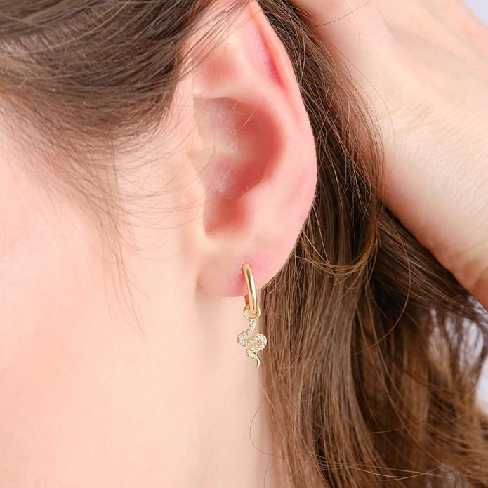 14K Yellow Gold Vermeil Earrings for Women, Hypoallergenic 925 Sterling Silver Minimalist Dainty Jewelry, CZ Accent Stud Hoop & Dangle Earrings, Gift for Her