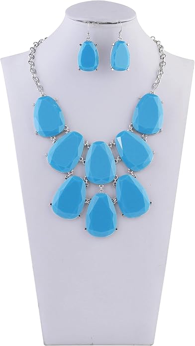 Firstmeet Chunky Bubble Statement Collar Necklace with Earrings for Women