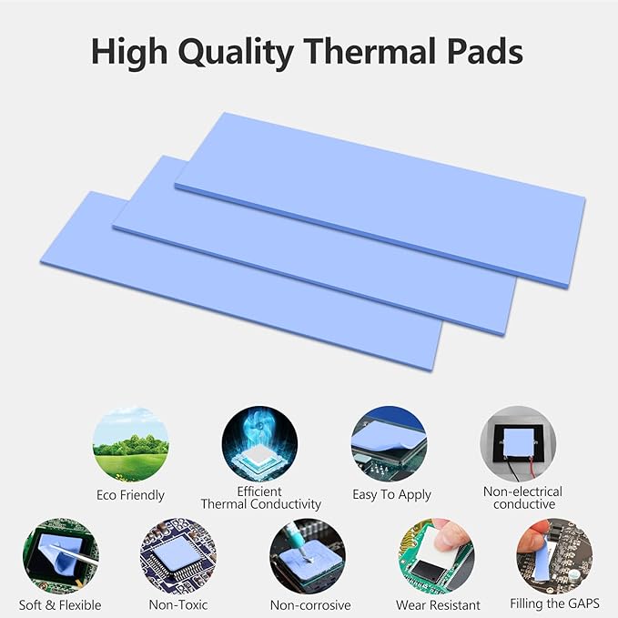 UCEC 30PCS Silicone Thermal Pads GPU, Reusable CPU Thermal Pad GPU Thermal Pads SSD Thermal Pad, Conductive Heatsink 0.5/1.5/ 1mm Thermal Pad for Chip LED IC Heat Conduction, Blue