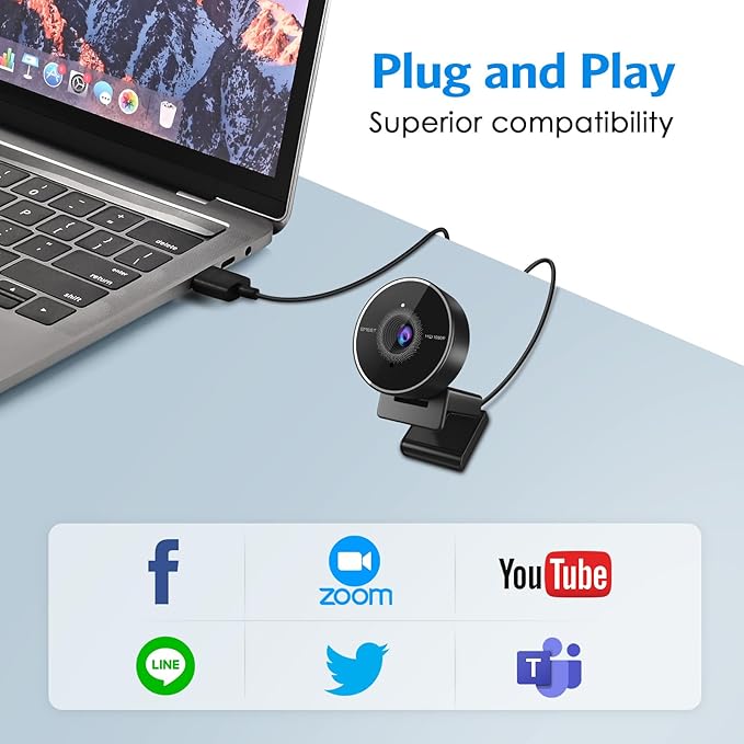 EMEET C955 Webcam for PC, 1080P Webcam with Microphone&Privacy Cover, Auto Light Correction, 70° FOV for Personal Use, Plug&Play Web Cam Protect Data, Perfect for Office Professionals&Remote Workers