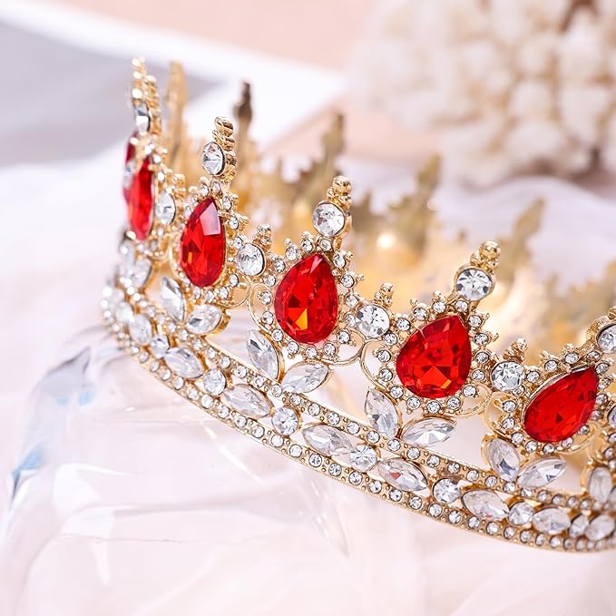 Red Queen Crown for Women Crystal Tiara for Girl Rhinestone Wedding Headband for Bride Hair Accessories for Costume Birthday Party Prom Gifts