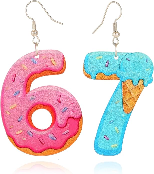 Trendy 67 Earrings Six Seven Ice Cream Statement Earrings Basketball Soccer Baseball Team Number Dangle Ear Drop Jewelry Gift for Women