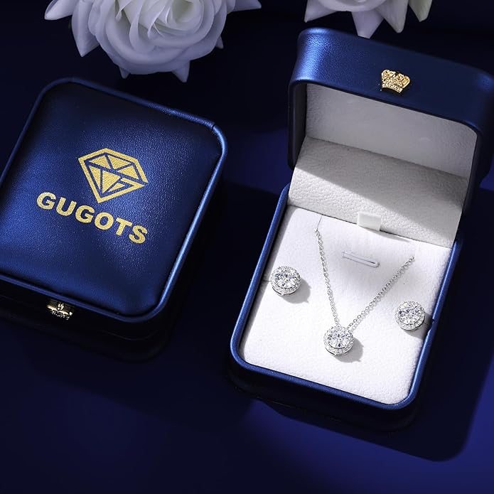Moissanite Necklace and Earrings Set for Women/Men Crystal Gold/Silver Jewelry Prom Accessories Anniversary Birthday Party Moissanite Jewelry Set Gifts