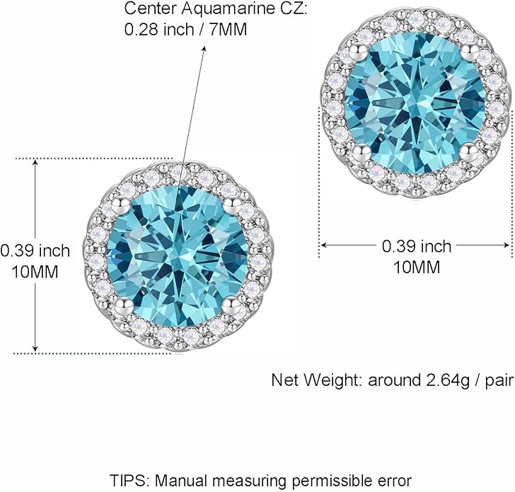 YOMELA Cubic Zirconia Earrings Studs, Halo CZ Birthstone Simulated Diamond Stud Earrings for Women