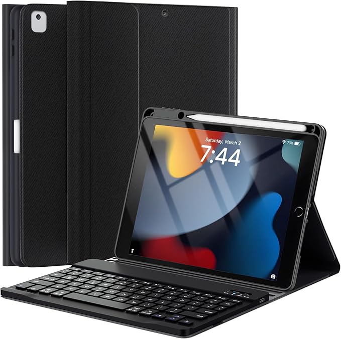 OYEEICE Keyboard Case for iPad 9th Generation - Wireless Detachable Keyboard Folio Cover with Pencil Holder for iPad 9th/8th/7th Gen 10.2 inch, iPad Pro 10.5" & iPad Air 3rd Gen - Black
