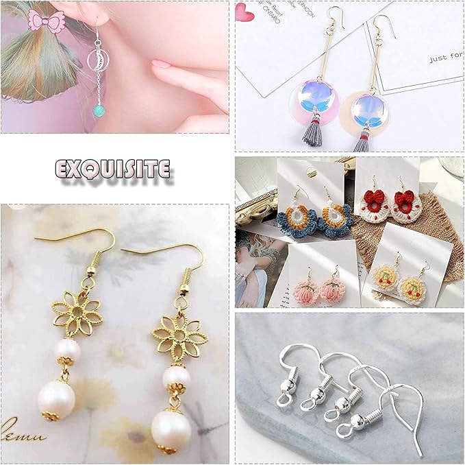 Hypoallergenic Earring Hooks 800 PCS/125 Pairs, Silver Plated Fish Hooks,500pcs Earring Making Kit with Jump Rings and Clear Silicone Earring Backs Stoppers for DIY Jewelry Making