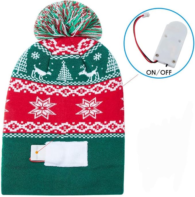 RAISEVERN Unisex Ugly LED Christmas Hat Novelty Colorful Light-up Stylish Knitted Sweater Xmas Party Beanie Cap(6 Lights)