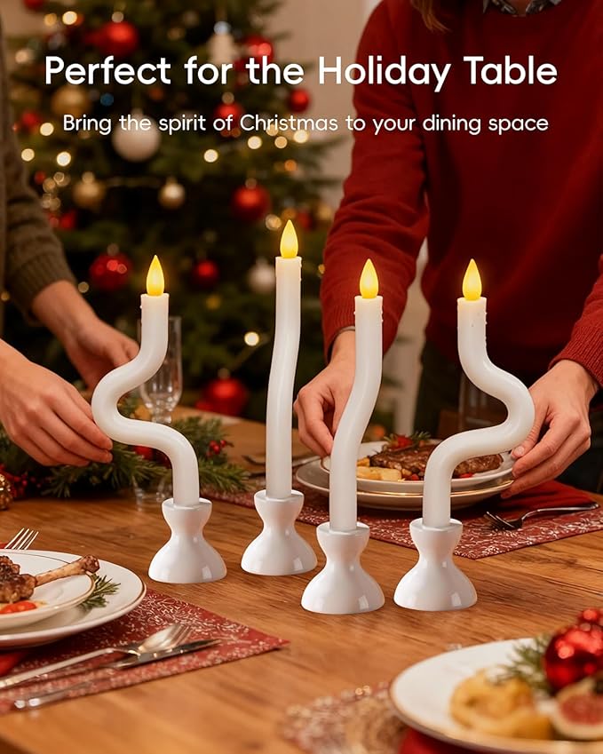 COOLWUFAN Window Candles with Remote Timer, 6 Pcs Flameless Taper Candles Battery Operated with White Holder, Realistic LED Flickering Flame Dripless, Christmas Decorations Indoor for Home Party Fall