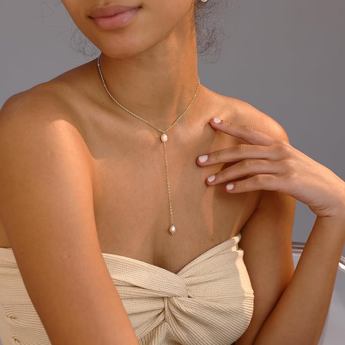 Gold Necklace for Women, Dainty Gold Long Necklaces 14k Gold Plated Prom Lariat Necklace Cute Choker Necklaces for Women Trendy Stuff Fashion Costume Gold Accessories Christmas Jewelry Gifts