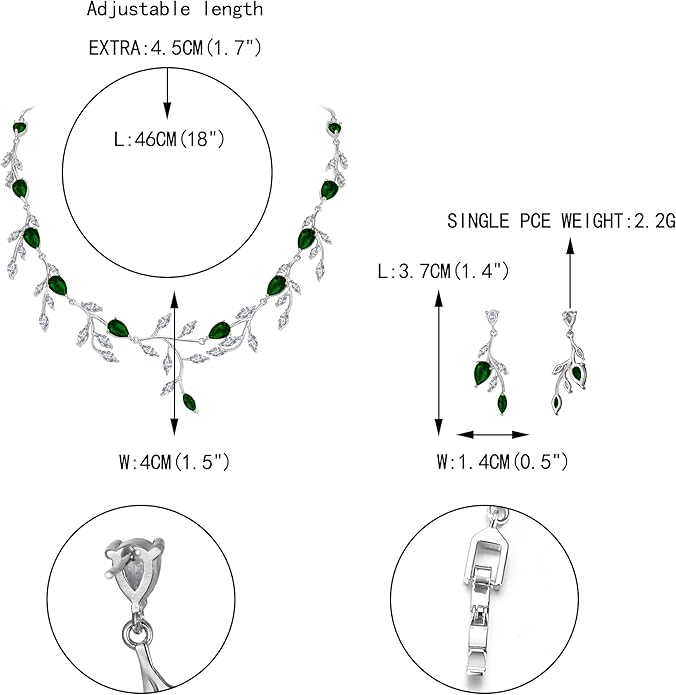 EVER FAITH Wedding Jewelry for Bride Women Bridesmaid, Sparkly Cubic Zirconia Pear-Shaped Birthstone Leaf Necklace Earrings Set for Prom