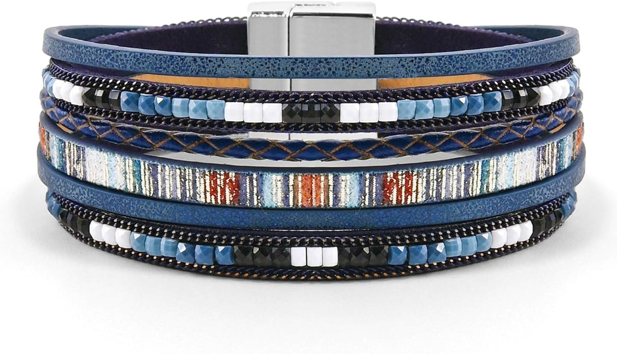 VIBILIA Boho Leather Wrap Bracelets for Women Multi-Layer Bracelets with Strong Clasp Jewelry for Women
