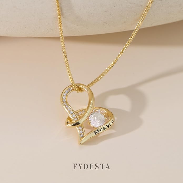 Enduring Hearts Purple Zircon Necklace for Women - 14K Gold Plated Copper Infinity Pendant, Dainty Everyday Jewelry