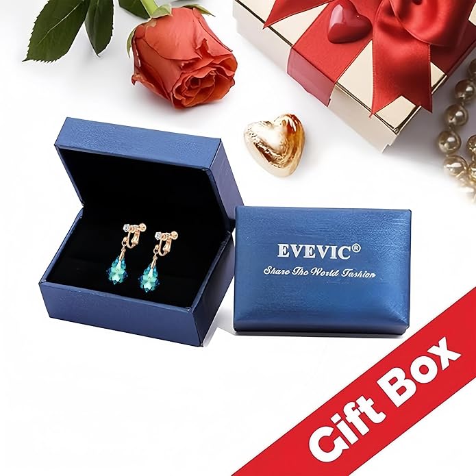 Austrian Crystal Baroque Drop Clip On Dangle Earrings for Women Non Pierced 14K Rose Gold Plated Hypoallergenic Jewelry