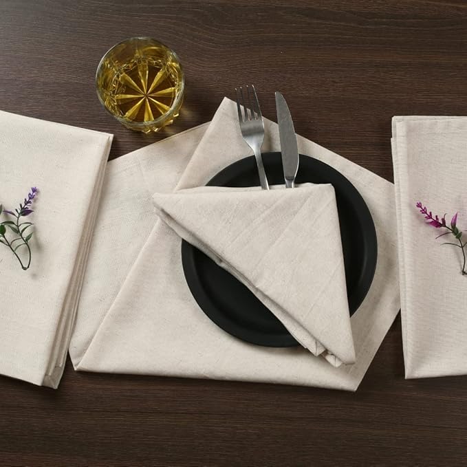 Cloth Napkins Natural Cotton Linen Napkin Set of 12 18x18 inch Washable Soft Premium Hotel Quality for Farmhouse Party Family Dinners, Weddings Spring Everyday Use Table Linen Ivory