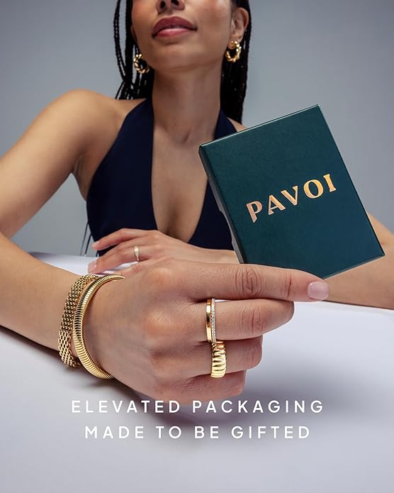 PAVOI 14K Gold Plated Solid 925 Sterling Silver CZ Simulated Diamond Stackable Ring Eternity Bands for Women