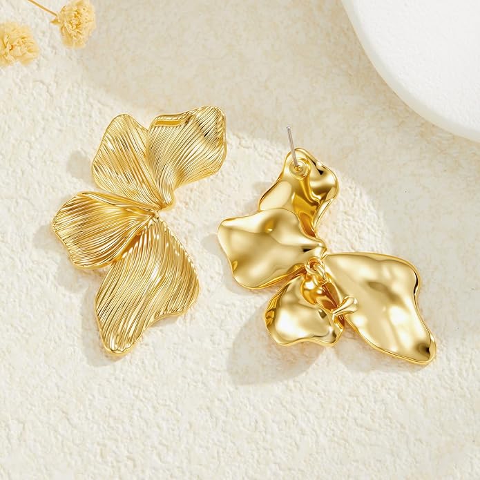 HANRESHE Lightweight Gold Silver Flower Earrings Trendy Leaf Statement Earrings Jewelry Gift