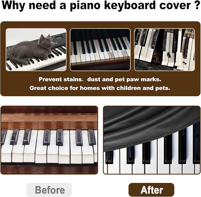 Explore Land 88 Keys Digital Piano Dust Cover with Music Stand Opening and Pockets - Waterproof Leatherette Electronic Keyboard Cover Fits for Most Piano