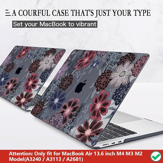 CISSOOK Compatible with MacBook Air 13.6 inch Case 2022 2023 2024 2025 Model A2681 A3113 A3240, Plastic Hard Case with Keyboard Cover Screen Protector Type C Adapter, Texture Flowers