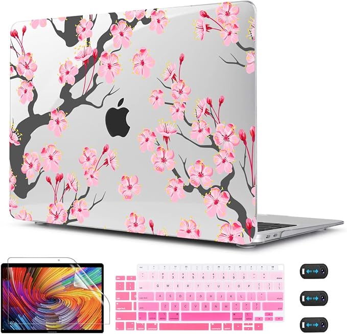 CISSOOK Hard Shell Case for MacBook Air 13 Inch A2337 M1 A1932 A2179 2021 2020 2019 2018 Released, Cherry Floral Beauty Cover with Keyboard Cover + Screen Protector for 2021 Air 13-Cherry Blossoms