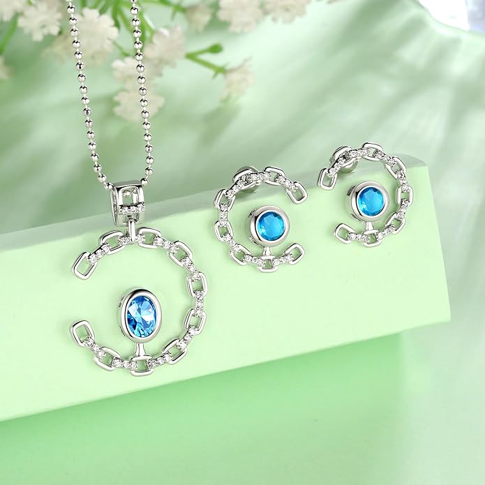 Elegant C-Shaped Crystal Necklaces/Stud Earrings Set with Birthstone Jewelry Set Silver Plated Fashion Jewelry for Women CS0003