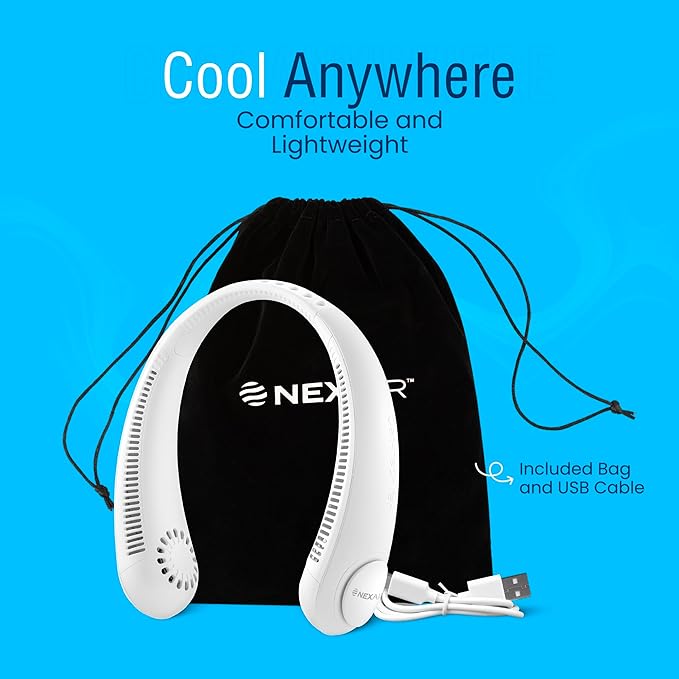 Portable Neck Fan -3 Speed Rechargeable Bladeless Neck Cooler, Quality Comfortable Lightweight, Personal Neck Fan For Women & Men Modern Design, Great Cooling Fan For Travel, Outdoors & Sports
