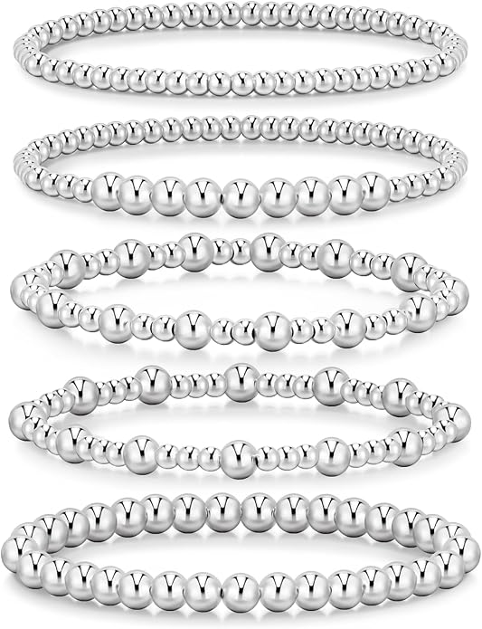 adoyi Gold Bracelets for Women Beaded Bracelet 14K Gold Plated Bracelet Stack Strand Stretch Bead Ball Bracelet Set Stackable Bracelet Adjustable Bracelet Set Jewelry for Gifts