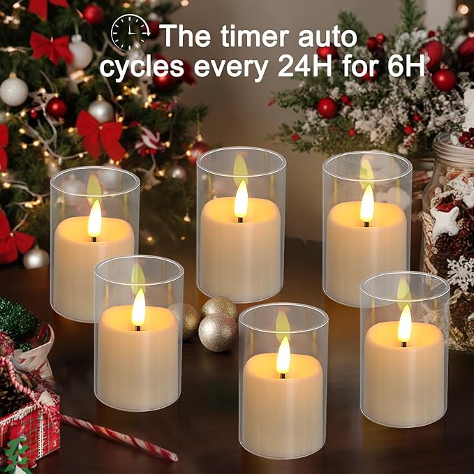 Flickering Flameless Candles, Realistic Glass LED Candles, 2"X3" Battery Operated Candles with Remote, Real Votive Electric Fake Pillar Candles for Festival Wedding Home Party Decor 6-Pack