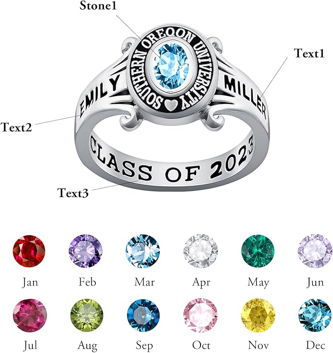 Custom Class Rings Personalized Birthstone Rings High School College Ring 925 Sterling Silver Engraved 2025 Graduation Jewelry Gifts for Women Size 4-15