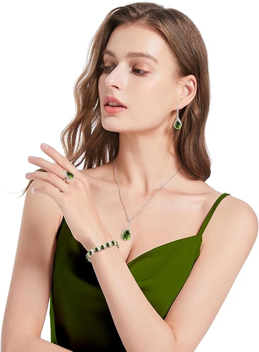 GZWHD Jewelry Set for Women CZ Earrings Necklace Ring Bracelet Set Prom Party Wedding Jewelry Gift for Mother Friend Wife