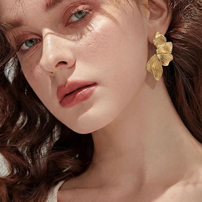 HANRESHE Lightweight Gold Silver Flower Earrings Trendy Leaf Statement Earrings Jewelry Gift