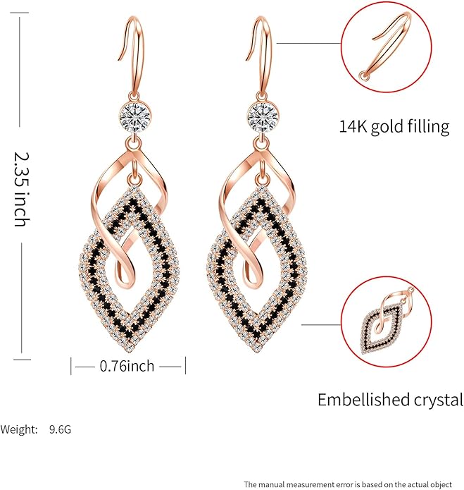Dangle Earrings for Women, 925 Sterling Silver Handmade Linear Swirl Wire Bohemian Boho 14K Gold Diamonds Earrings Hypoallergenic Fashion Jewelry Gifts for women