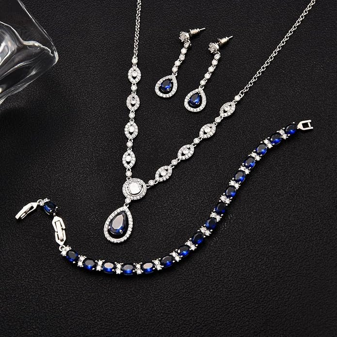 GULICX AAA Cubic Zirconia CZ Silver Plated Base Women's Party Jewelry Set Earrings Pendant Necklace