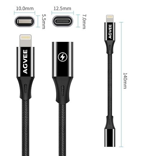 AGVEE 4 inch USB-C Female to Lightning Male Adapter, 30W Fast Charging Charger Converter for iPhone 14 13 12 11 Airpods iOS Device Carplay, Not for Audio, Black