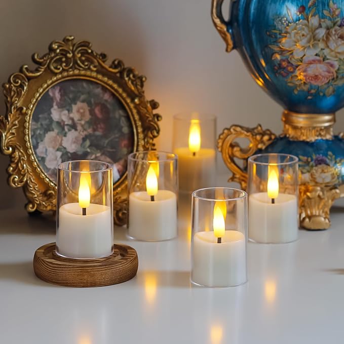 Rechargeable Acrylic Flameless Votive Candles with Timer & Remote Control, 1.7" x2.5" Flickering LED Warm Glow Tealight for Home, Wedding, Holiday Decor (Set of 6, White)