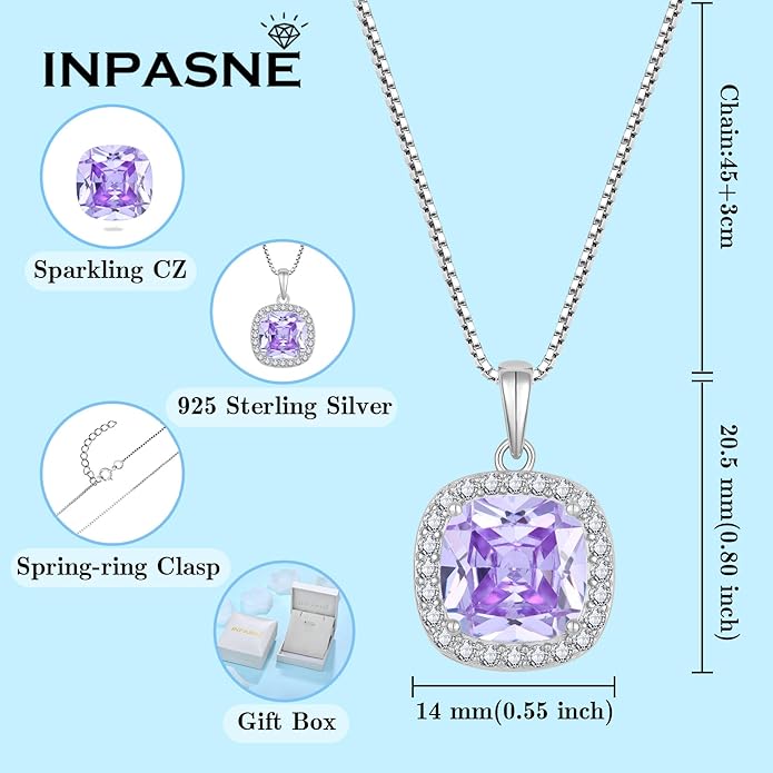 Princess Cut Jewelry Set 925 Sterling Silver Alexandrite Earrings Dangle Drop Leverback June Birthstone Necklace and Bracelet Jewelry Gifts for Women