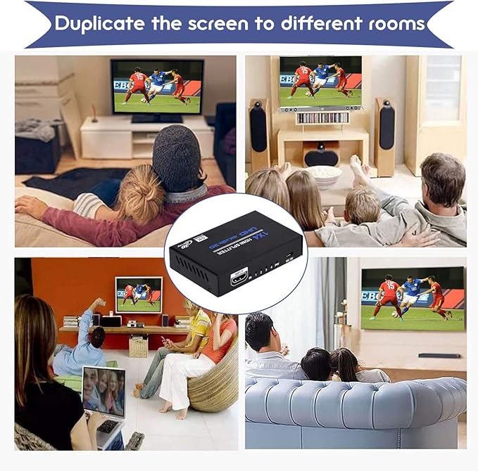 1x4 HDMI Splitter, 1 in 4 Out HDMI Splitter Audio Video Distributor Box Support 3D & 4K x 2K Compatible for HDTV, STB, DVD, PS3, Projector Etc, Duplicate/Mirror Screen Only (Not Extend)