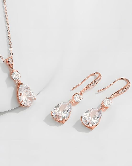 Teardrop Necklace Cubic Zirconia Drop Wedding Bridal Pendant Necklace for Women, Silver Rose Gold Plated Copper Brass Micro Inlay CZ Simple Fine Jewelry Gifts Mother's Day Valentines