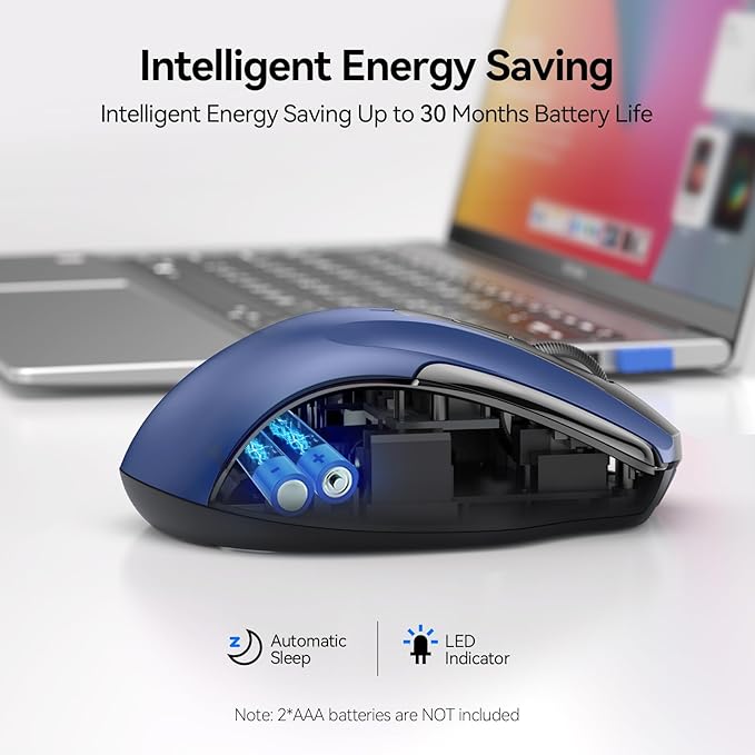 TECKNET Wireless Mouse (2.4G & BT5.0/3.0) Silent 4800 DPI Computer USB A & Bluetooth Mouse 6 Buttons, Wide Compatibility - Blue