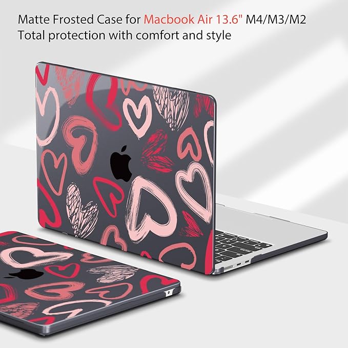 Teryeefi for MacBook Air M4 M3 M2 13 inch Case 2025 2024-2022 Release Fits Model A3240 A3113 A2681, Protective Plastic Hard Shell Cover for MacBook Air 13.6 inch, Heart A002