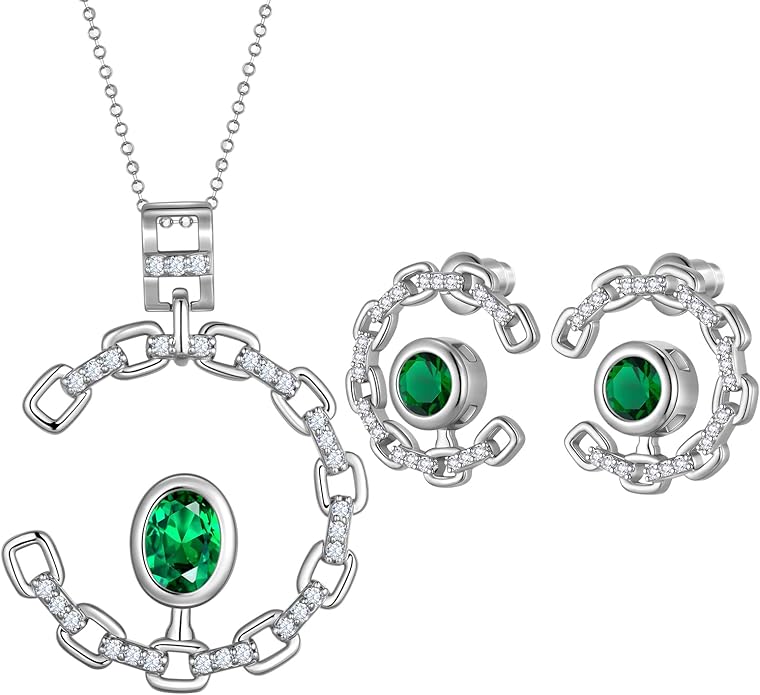 Elegant C-Shaped Crystal Necklaces/Stud Earrings Set with Birthstone Jewelry Set Silver Plated Fashion Jewelry for Women CS0003