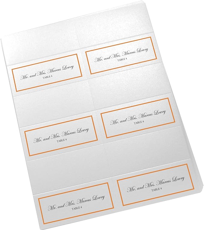 Single Line Border Printable Place Cards, Orange (Choose Color), Set of 60 (10 Sheets), Laser & Inkjet Printers - Wedding, Party, Dinner, and Special Events - Made in the USA
