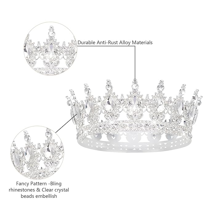 Queen Crown Rhinestone Wedding Crowns and Tiaras for Women Costume Party Hair Accessories Princess Birthday Crown Crystal Bridal Crown (Silver & White Crown)