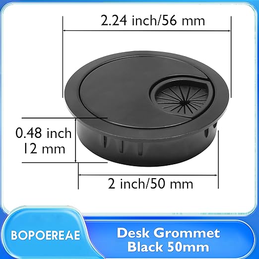 Desk Grommet 2" (50 mm), Desk Cord Hole Cover, Cable Grommet Metal Zinc Alloy Materilal, Desk Hole Grommet for Office and Home Table Cable, Detachable Cable Cord Organizer (Flat Black 1 Pcs)